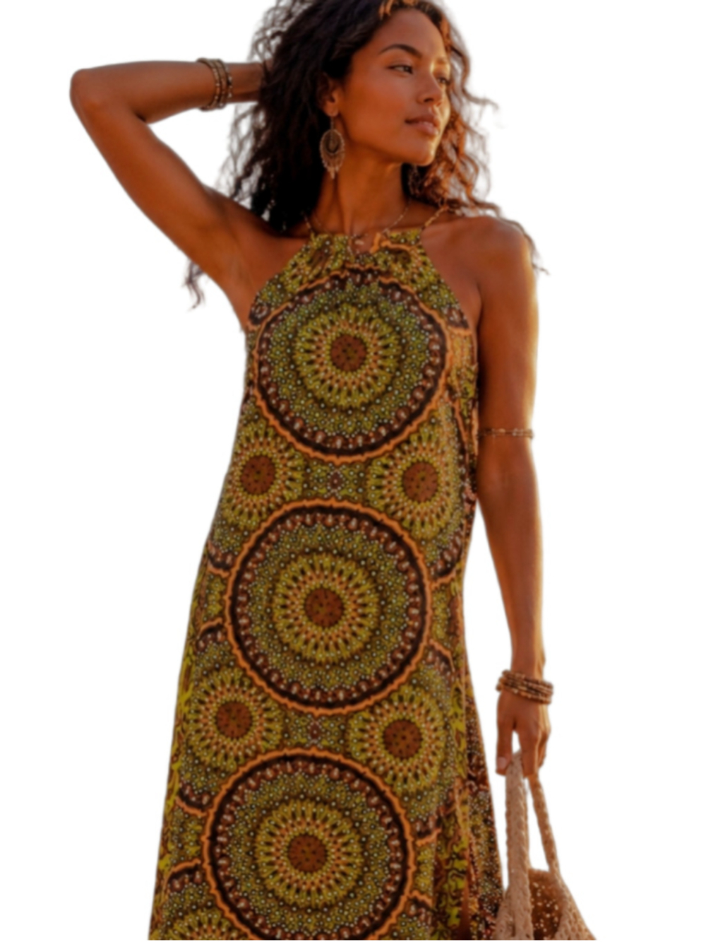 Ankara Print Halter Neck Maxi Dress Large